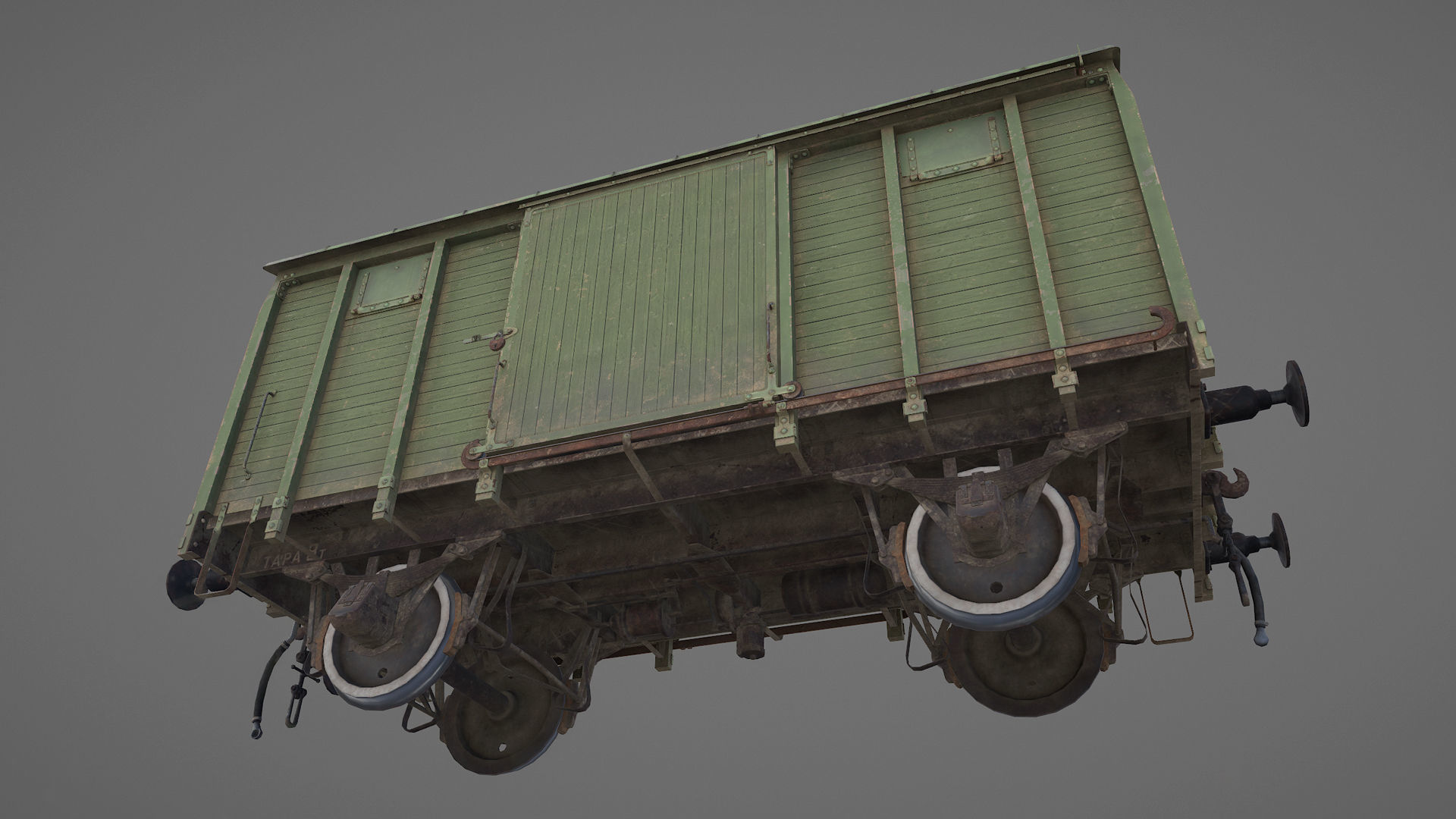 Railway Covered Goods Wagon 18T Vr2 Default Green Low-poly 3D model_22