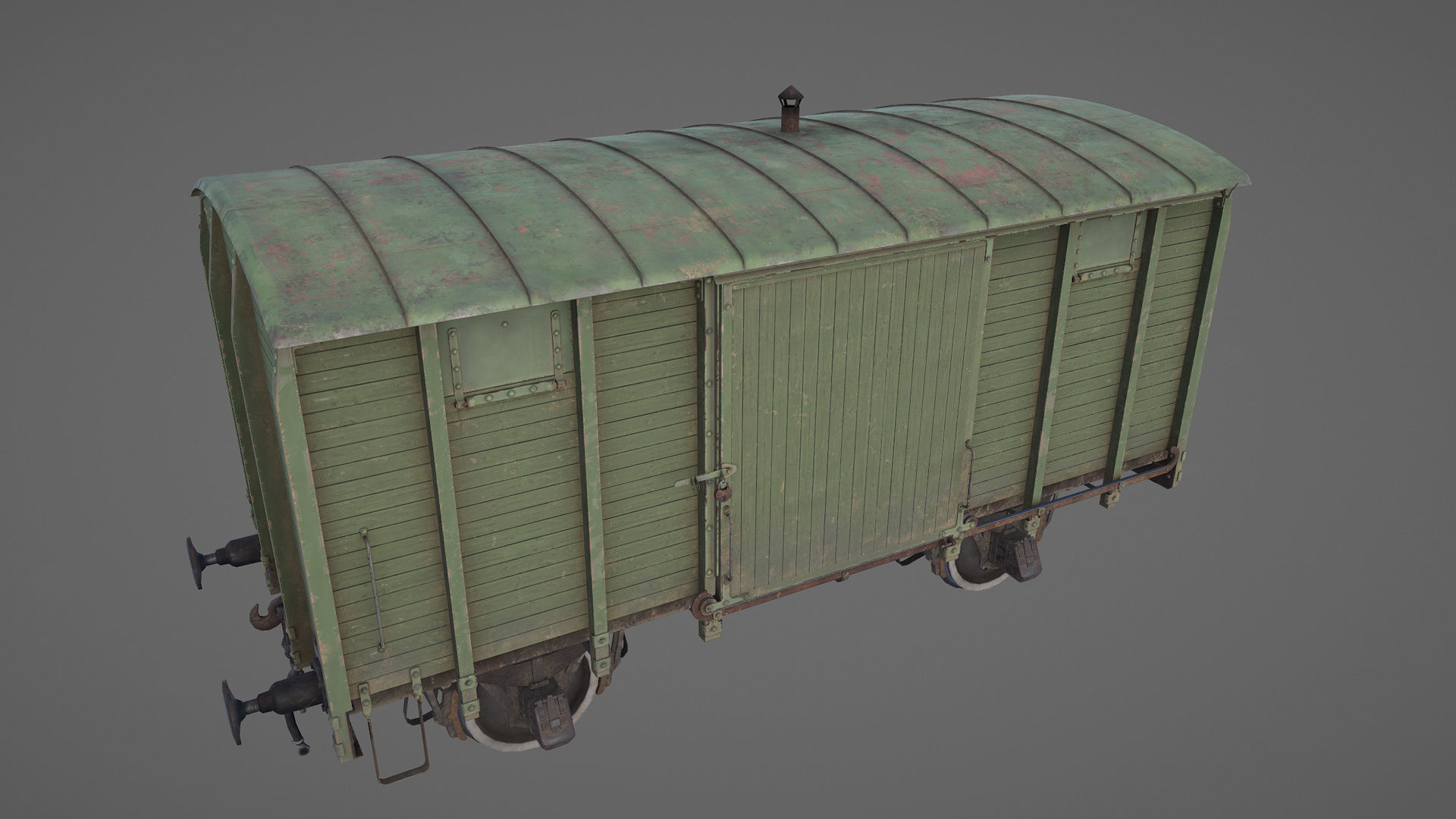 Railway Covered Goods Wagon 18T Vr2 Default Green Low-poly 3D model_20