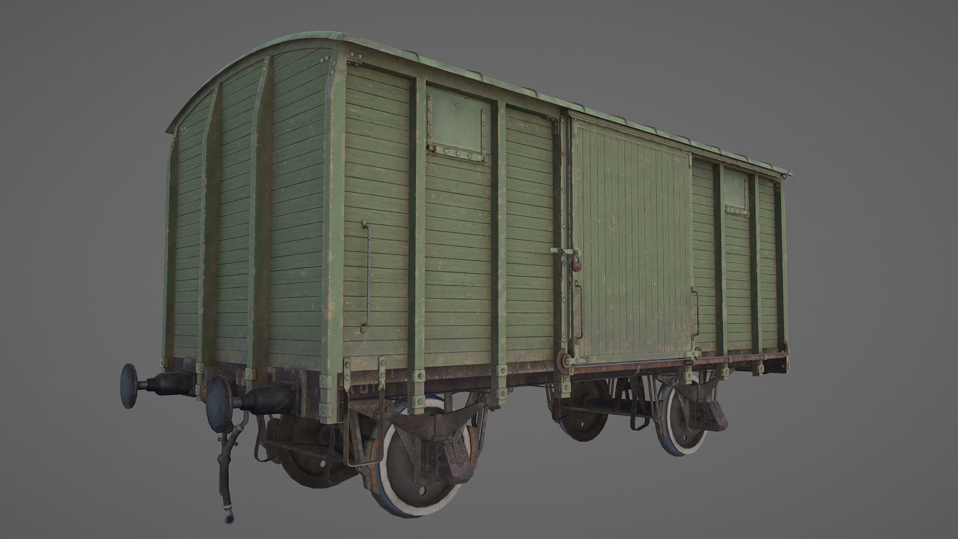 Railway Covered Goods Wagon 18T Vr2 Default Green Low-poly 3D model_21