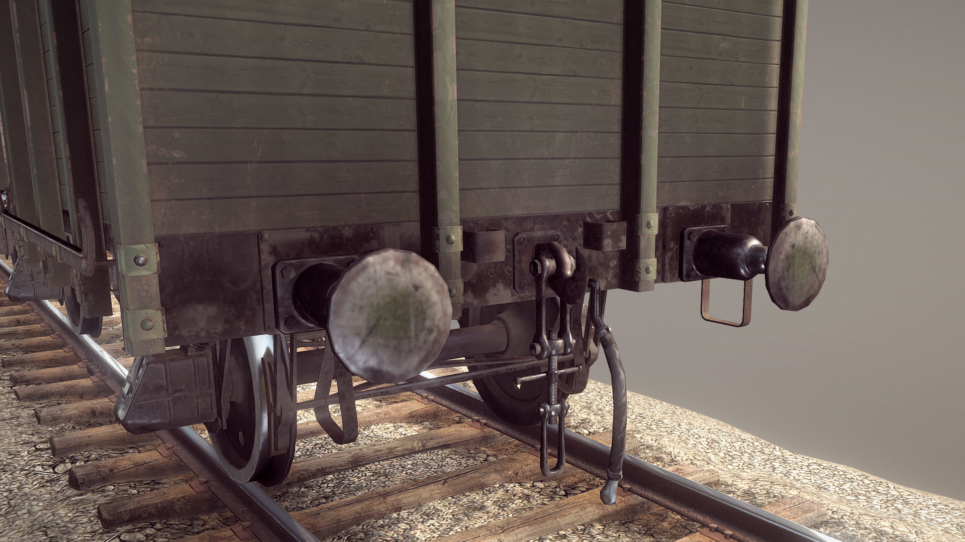 Railway Covered Goods Wagon 18T Vr2 Default Green Low-poly 3D model_3