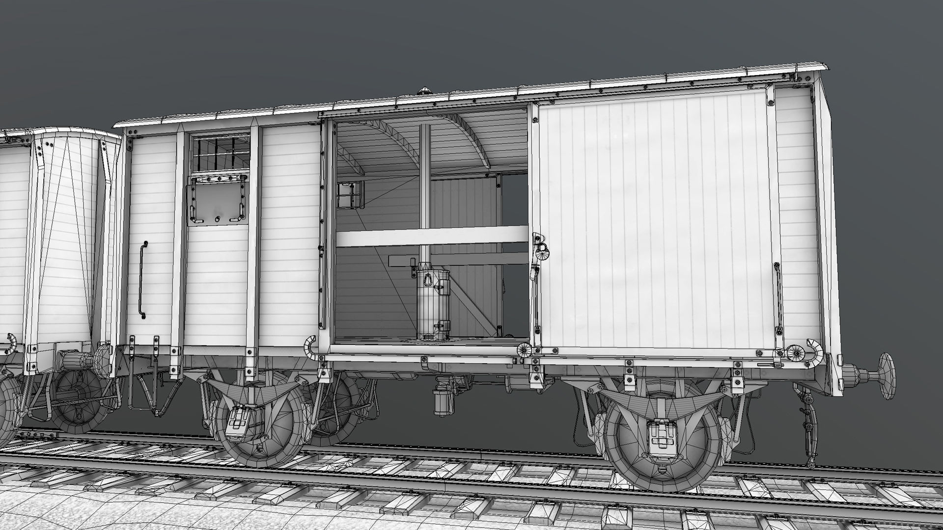 Railway Covered Goods Wagon 18T Vr2 Default Green Low-poly 3D model_32