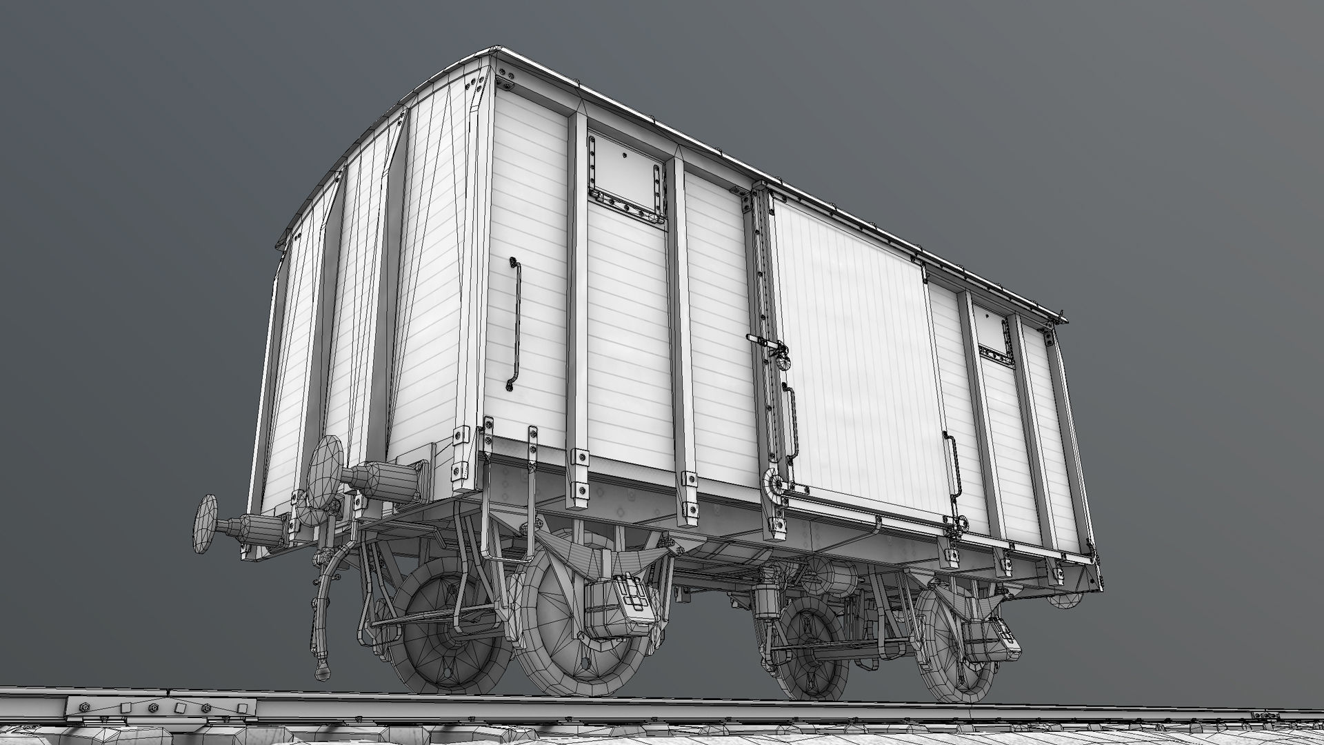 Railway Covered Goods Wagon 18T Vr2 Default Green Low-poly 3D model_30