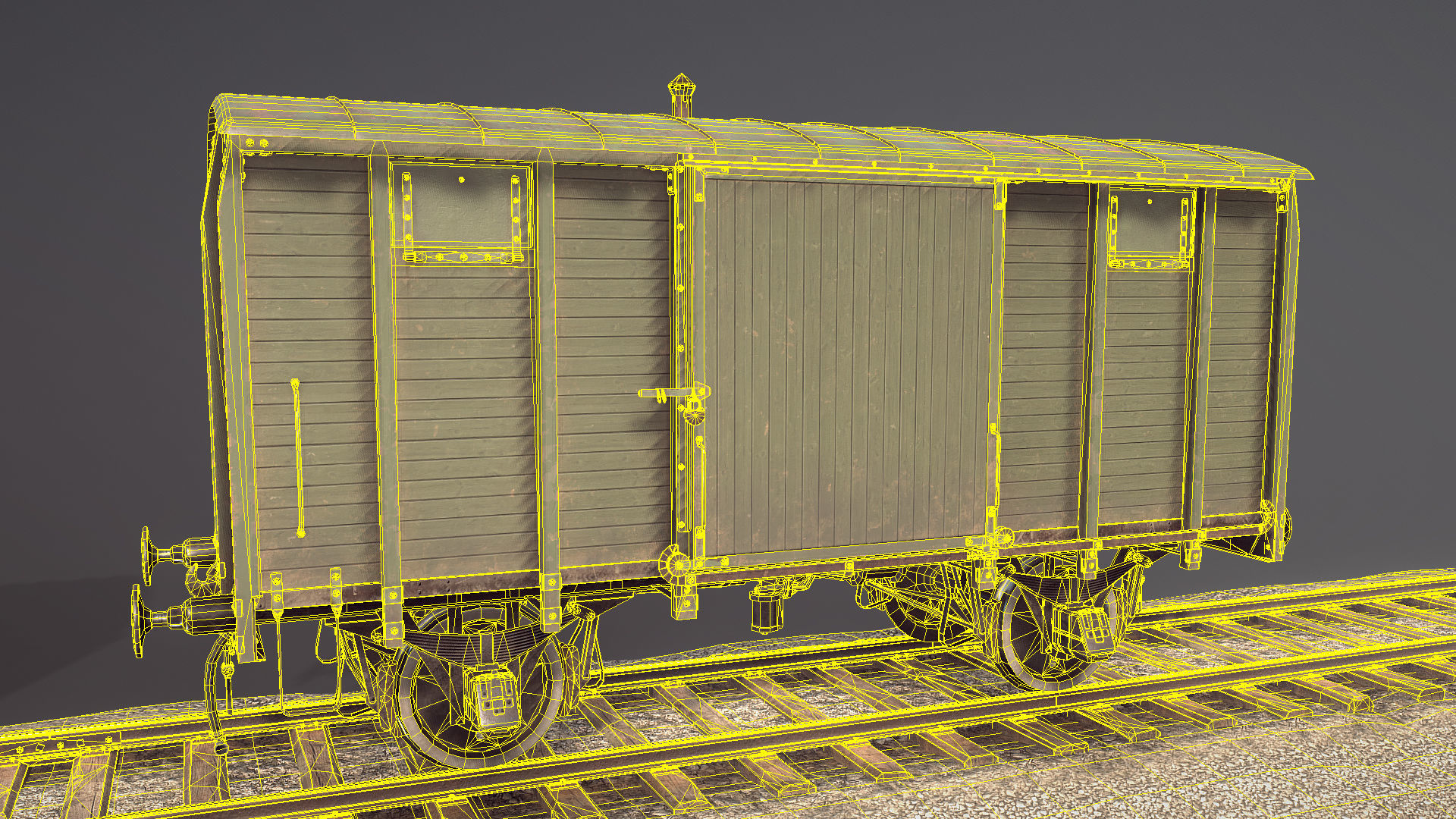 Railway Covered Goods Wagon 18T Vr2 Default Green Low-poly 3D model_23