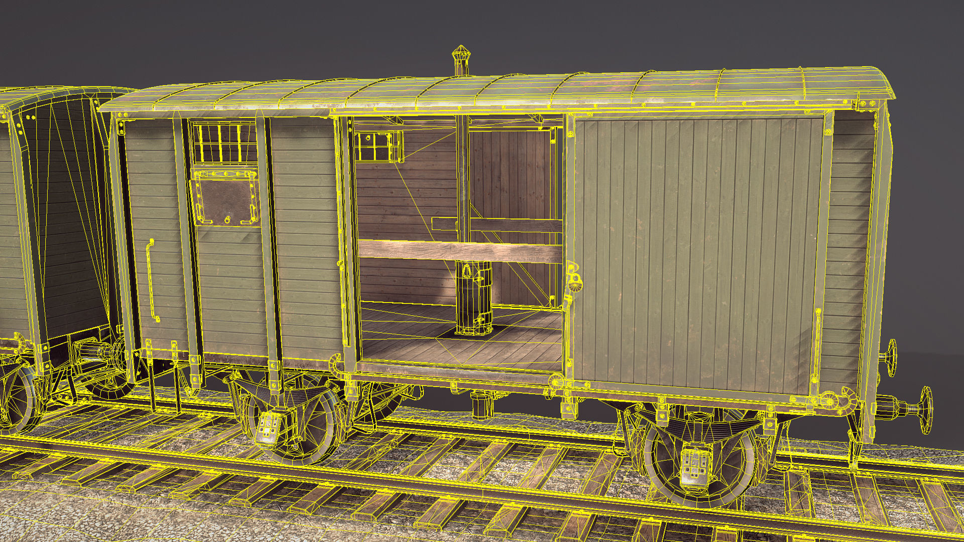 Railway Covered Goods Wagon 18T Vr2 Default Green Low-poly 3D model_24
