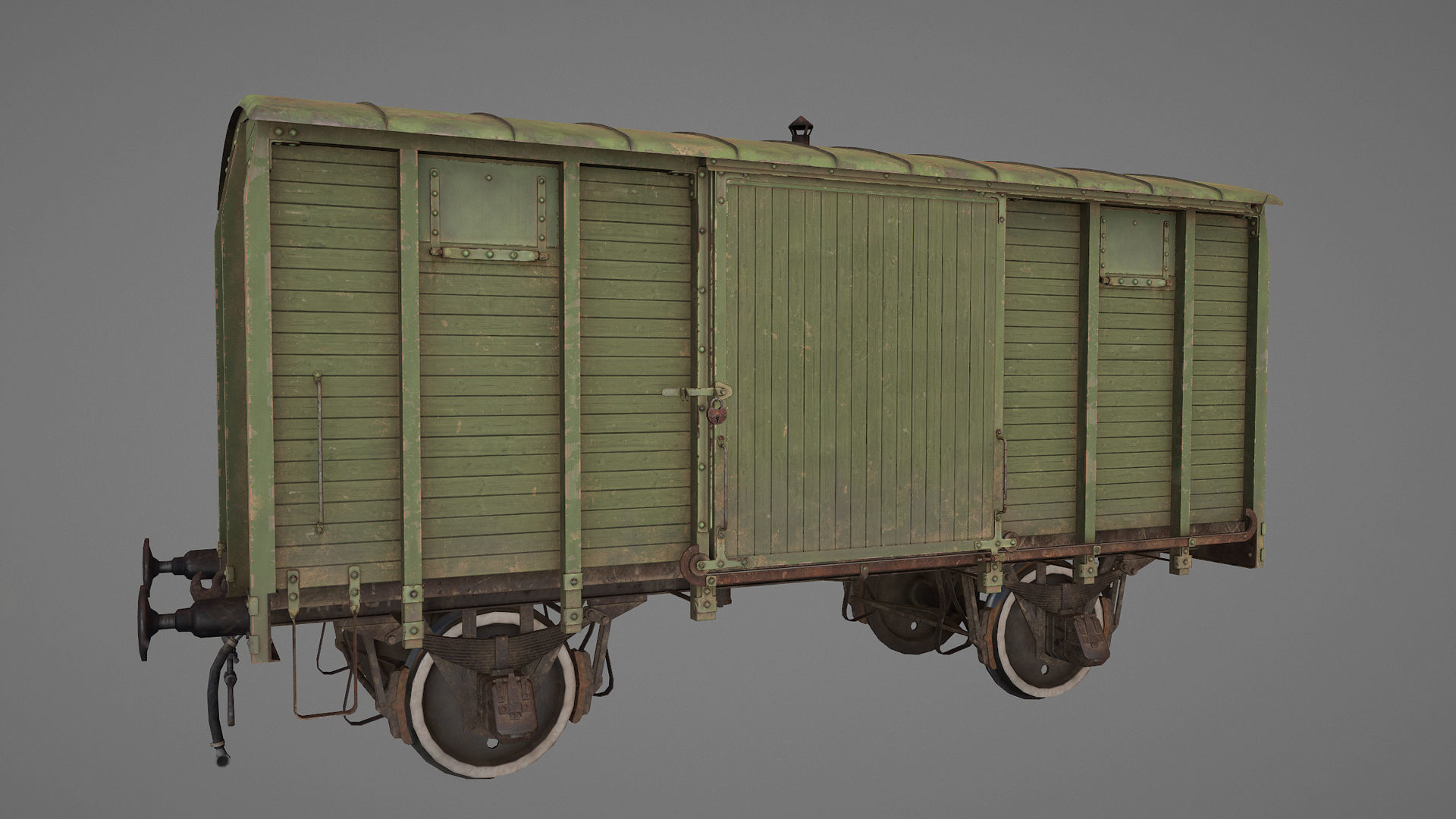 Railway Covered Goods Wagon 18T Vr2 Default Green Low-poly 3D model_14