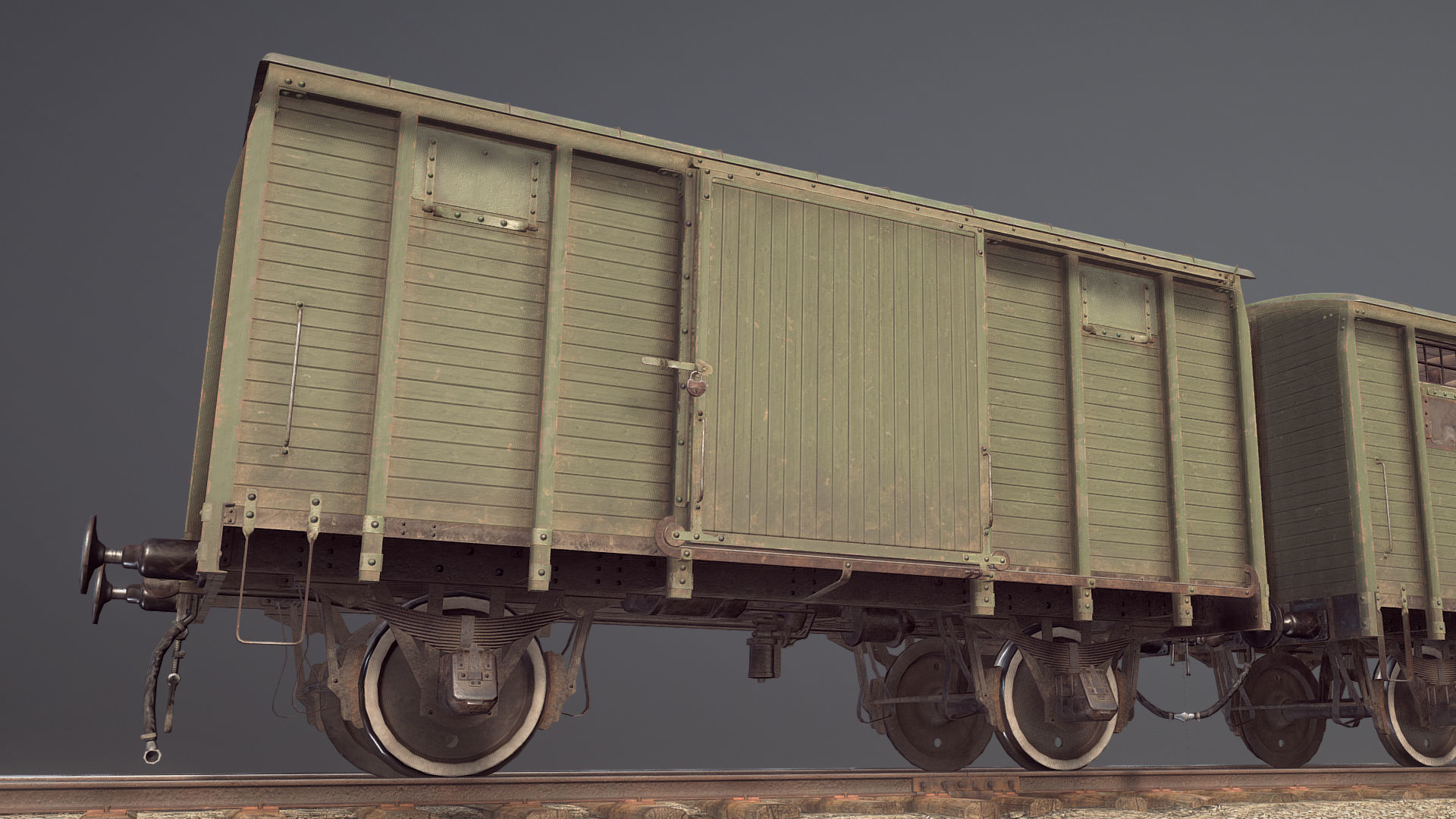 Railway Covered Goods Wagon 18T Vr2 Default Green Low-poly 3D model_7