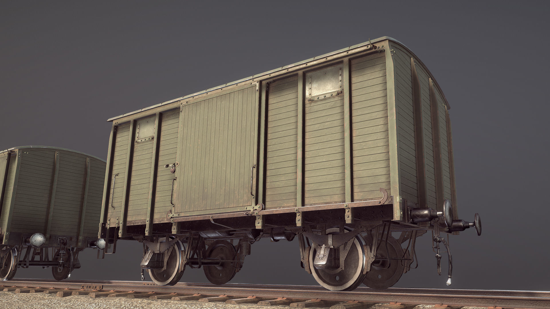 Railway Covered Goods Wagon 18T Vr2 Default Green Low-poly 3D model_6