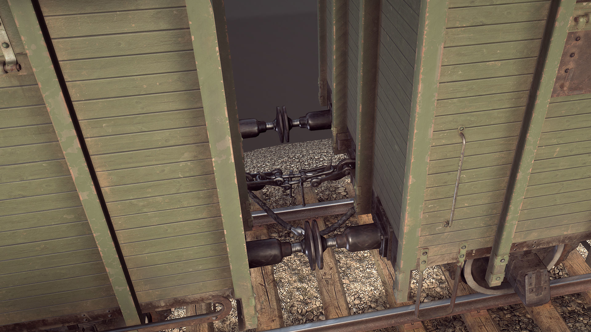 Railway Covered Goods Wagon 18T Vr2 Default Green Low-poly 3D model_2