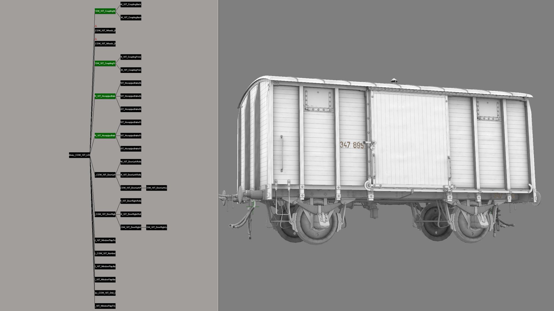 Railway Covered Goods Wagon 18T Vr3 Ok Red Low-poly 3D model_28