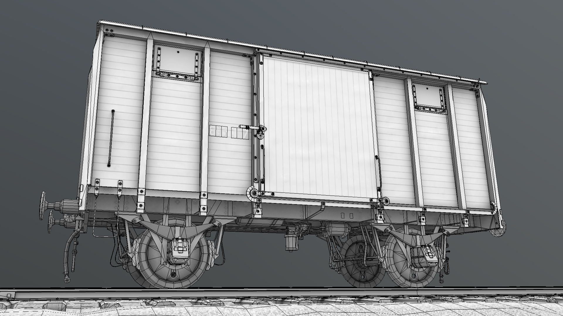 Railway Covered Goods Wagon 18T Vr3 Ok Red Low-poly 3D model_25