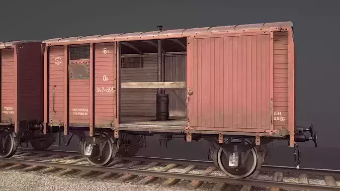 Railway Covered Goods Wagon 18T Vr3 Ok Red Low-poly 3D model