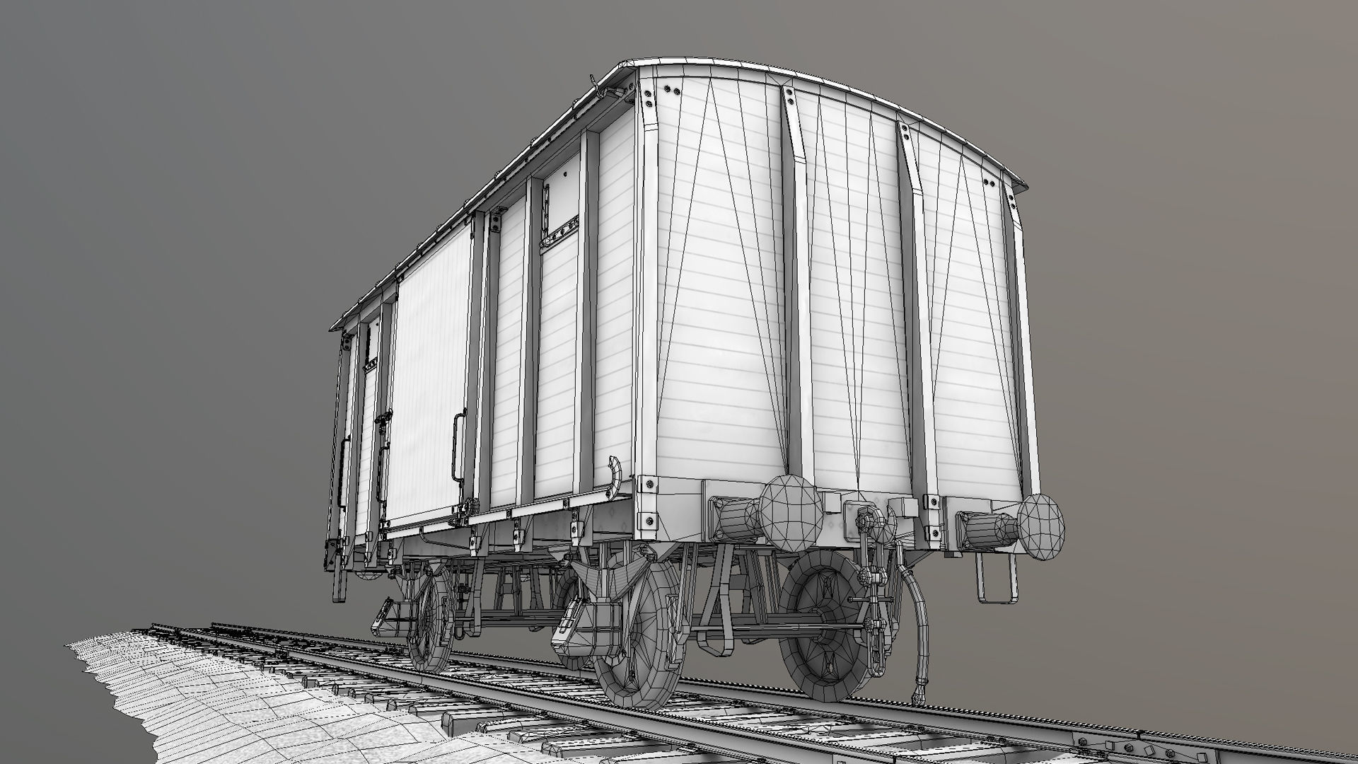 Railway Covered Goods Wagon 18T Vr3 Ok Red Low-poly 3D model_26