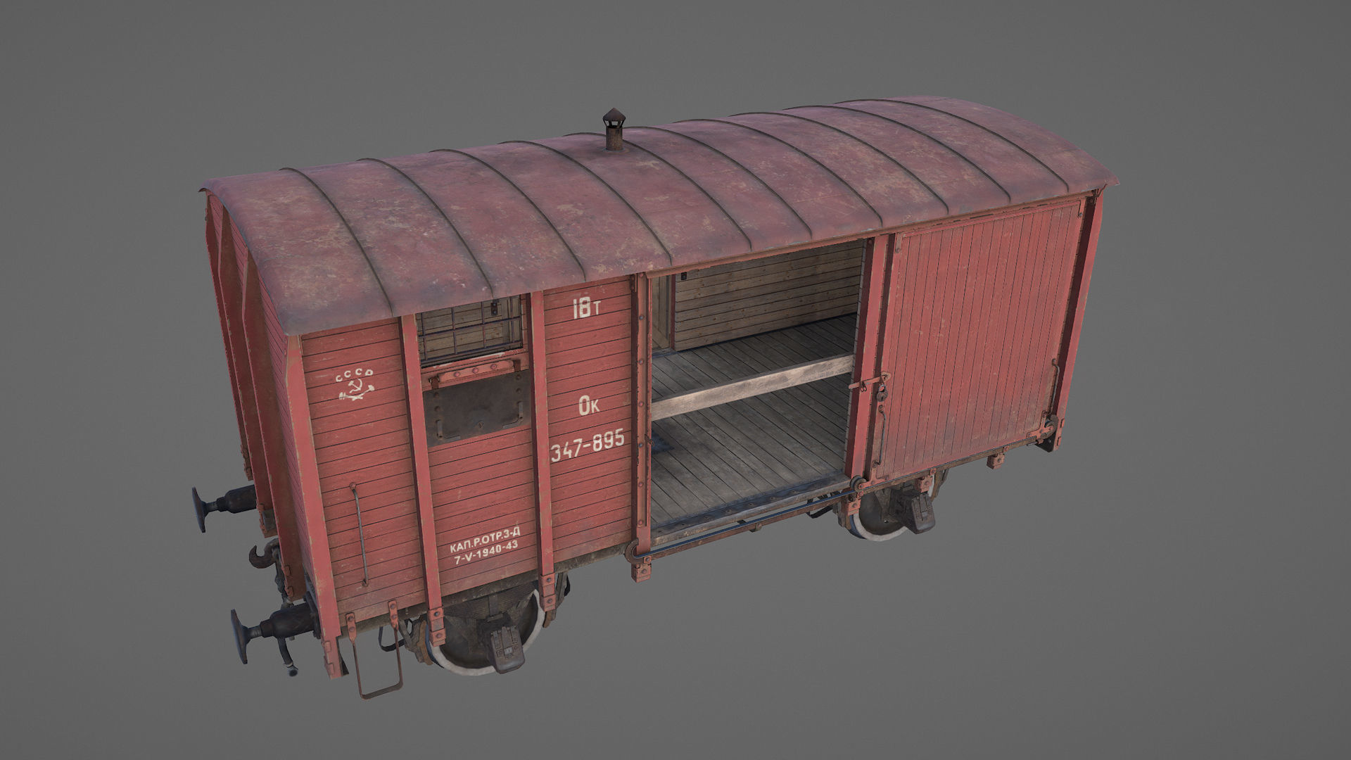 Railway Covered Goods Wagon 18T Vr3 Ok Red Low-poly 3D model_10