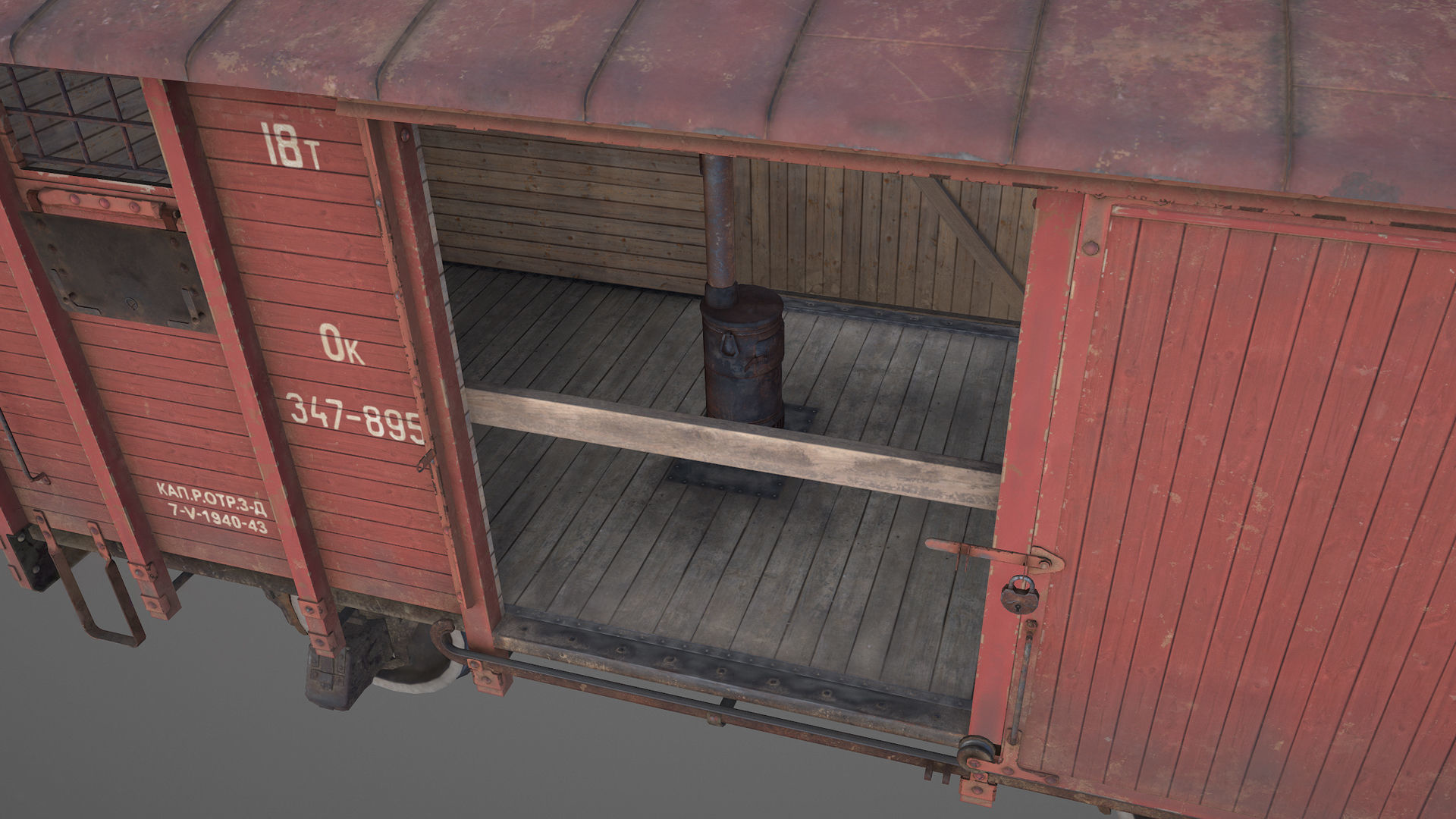 Railway Covered Goods Wagon 18T Vr3 Ok Red Low-poly 3D model_11