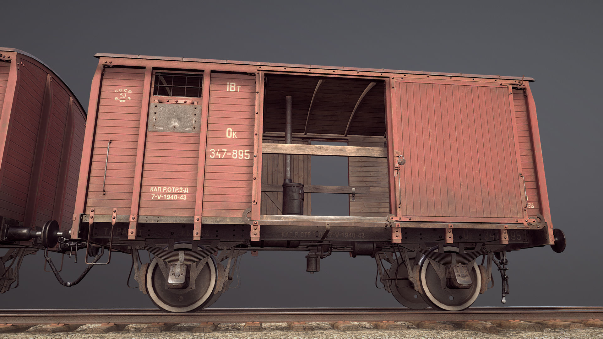 Railway Covered Goods Wagon 18T Vr3 Ok Red Low-poly 3D model_1