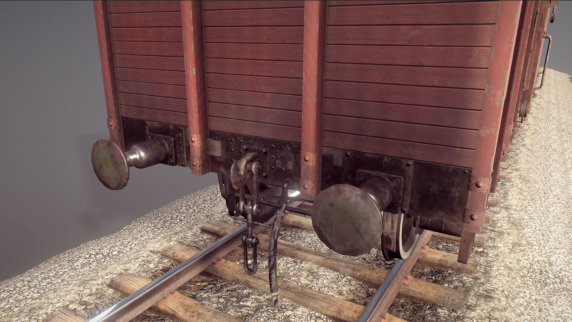 Railway Covered Goods Wagon 18T Vr3 Ok Red Low-poly 3D model_4