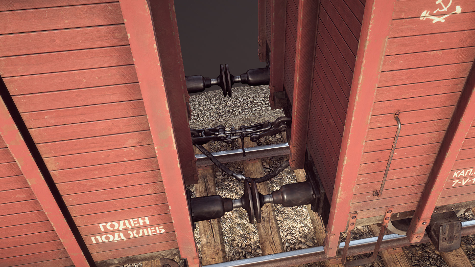 Railway Covered Goods Wagon 18T Vr3 Ok Red Low-poly 3D model_5