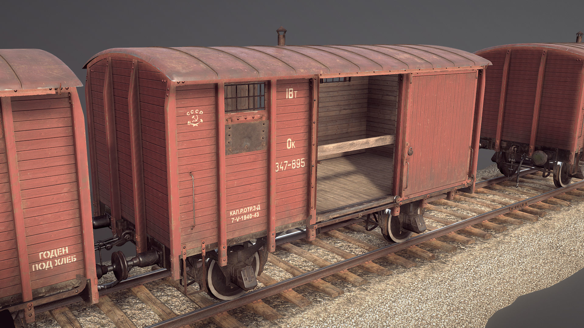 Railway Covered Goods Wagon 18T Vr3 Ok Red Low-poly 3D model_2