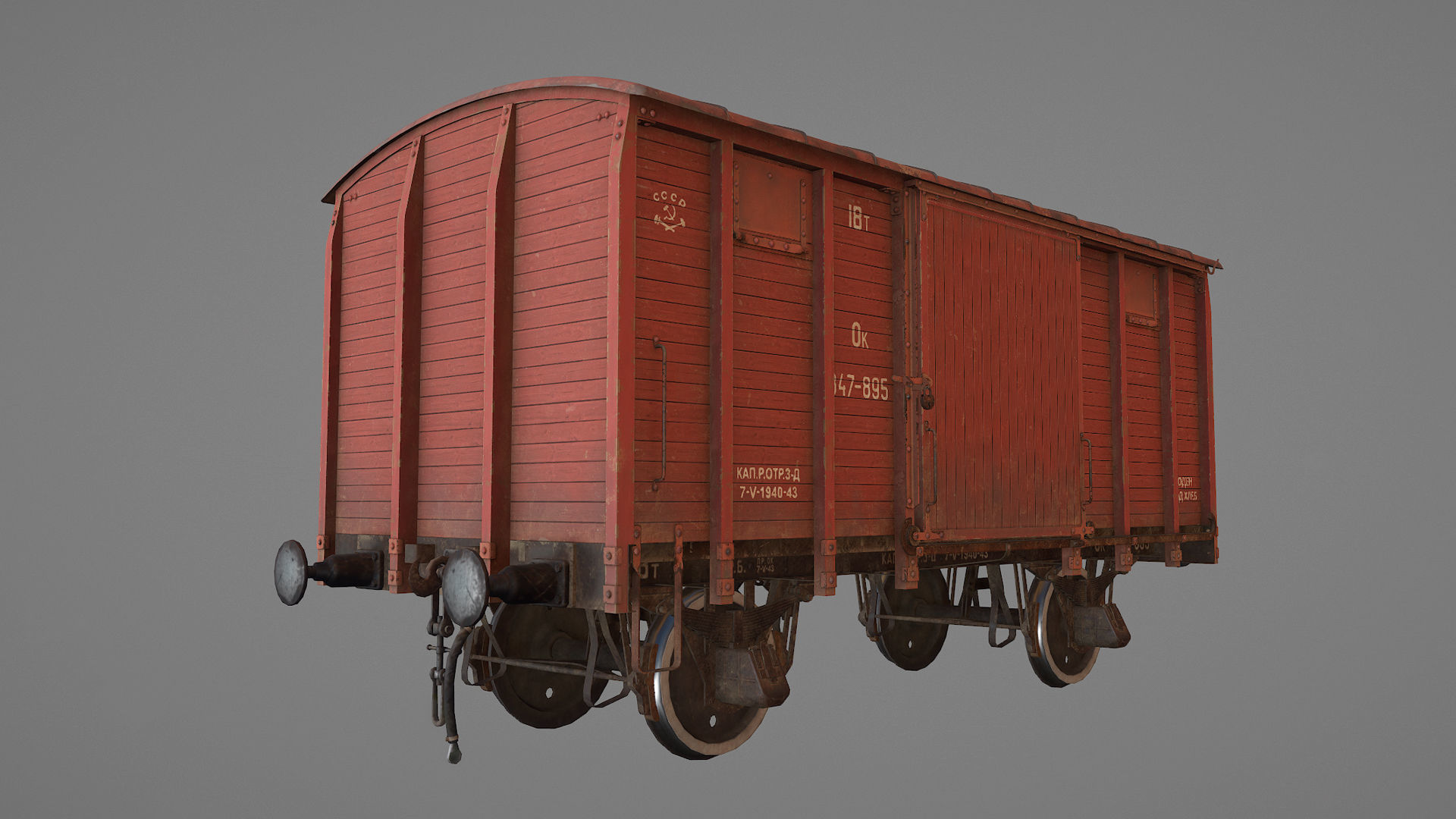 Railway Covered Goods Wagon 18T Vr3 Ok Red Low-poly 3D model_15