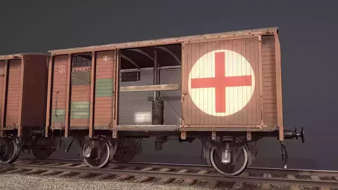 Railway Covered Goods Wagon 18T Vr4 Medic Orange Low-poly 3D model