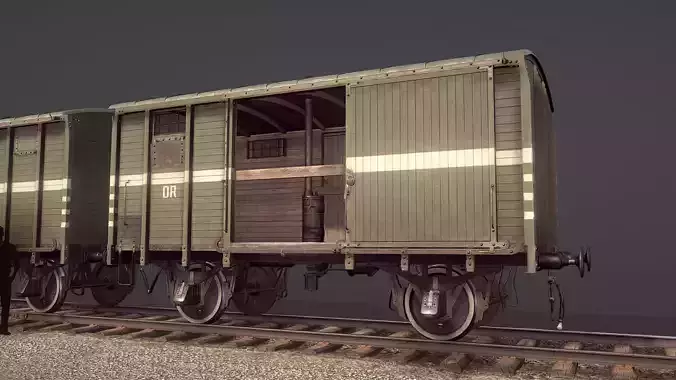 Railway Covered Goods Wagon 18T Vr5 DR Green Low-poly 3D model