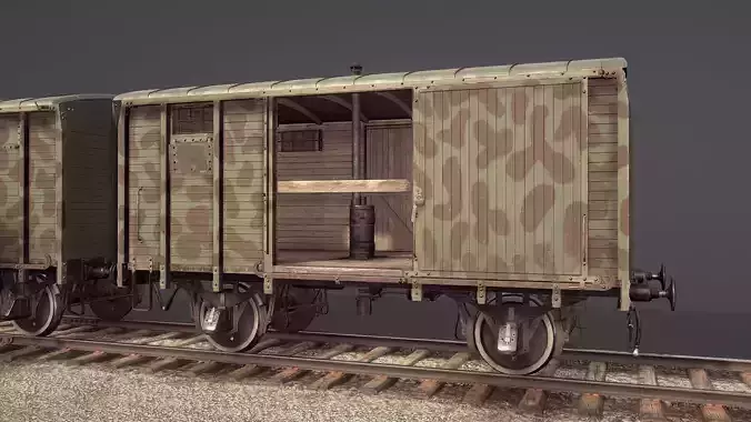 Railway Covered Goods Wagon 18T Vr6 Support Green Low-poly 3D model
