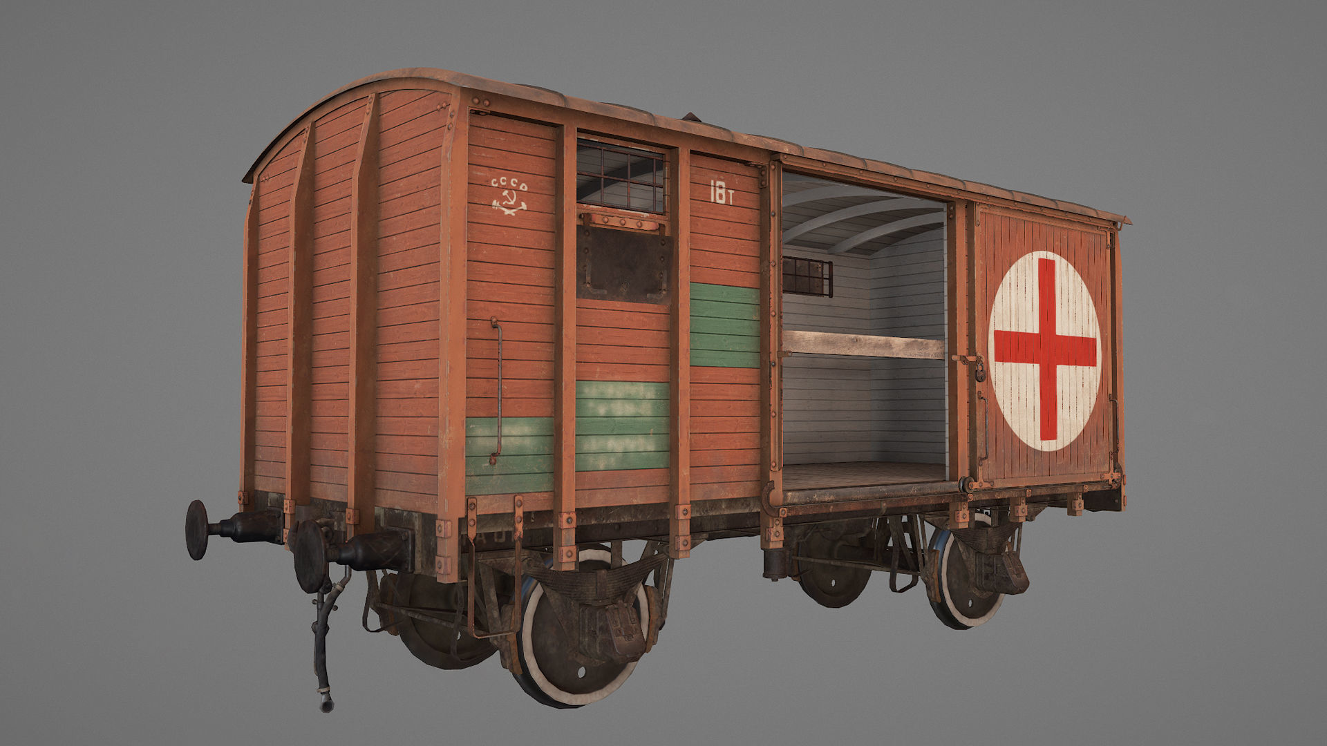 Railway Covered Goods Wagon 18T with six liveries 3D Model Collection_36