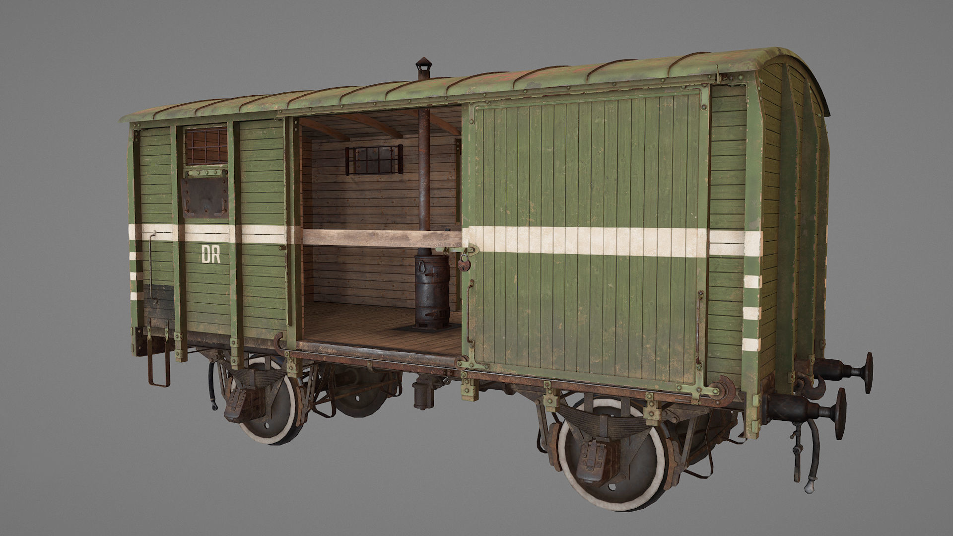 Railway Covered Goods Wagon 18T with six liveries 3D Model Collection_37