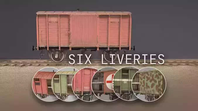 Railway Covered Goods Wagon 18T with six liveries 3D Model Collection
