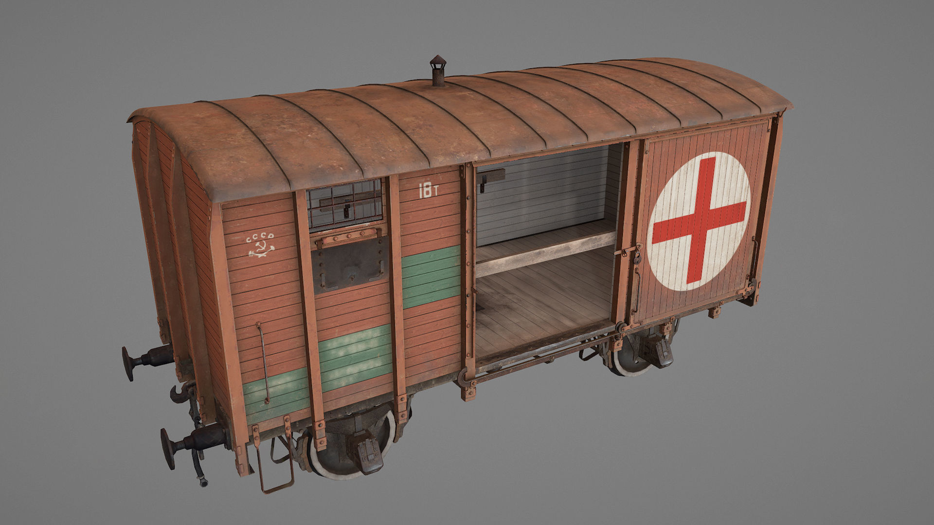 Railway Covered Goods Wagon 18T with six liveries 3D Model Collection_34