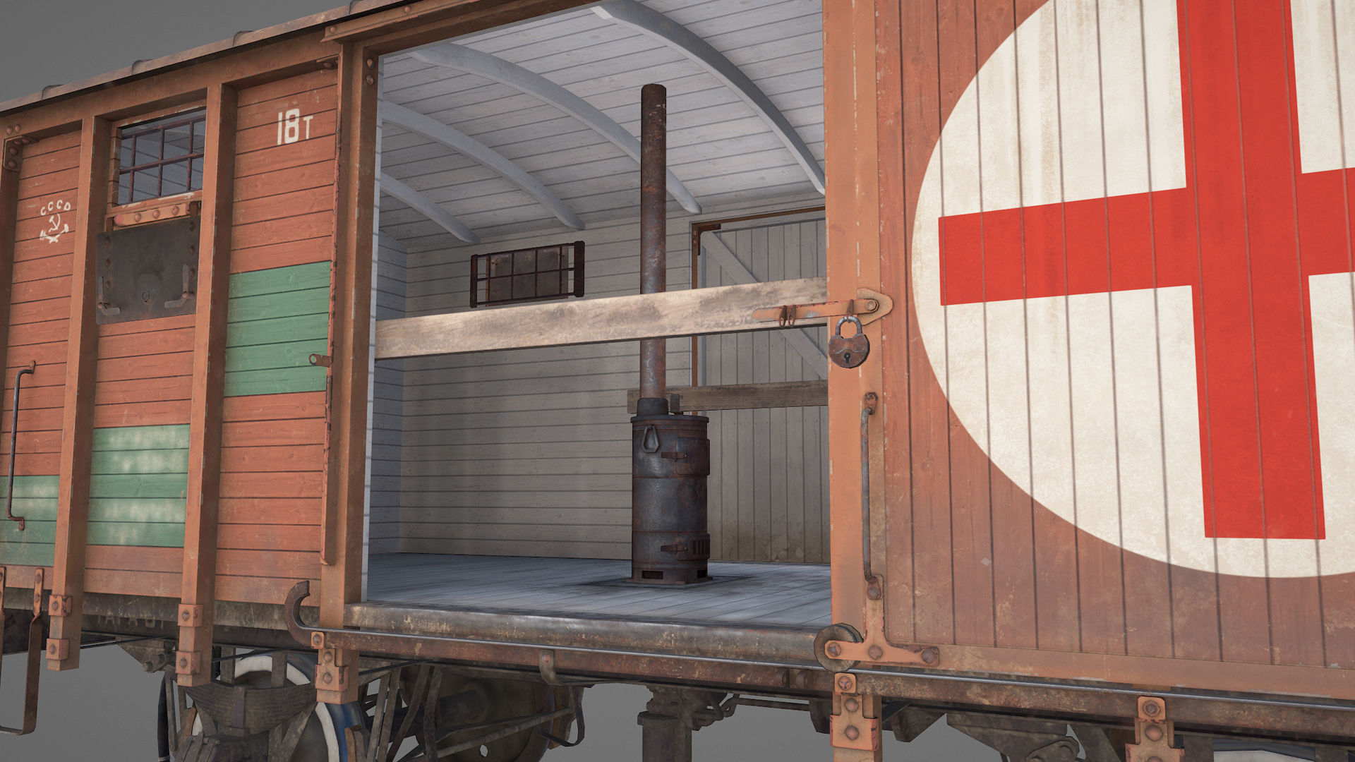 Railway Covered Goods Wagon 18T with six liveries 3D Model Collection_35