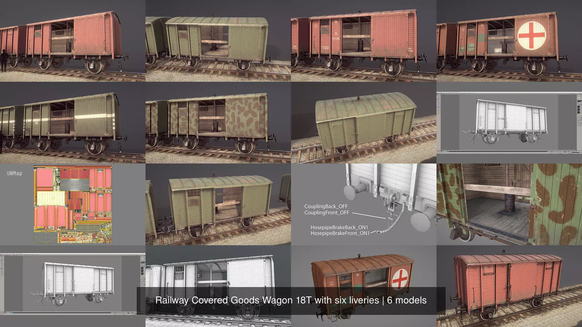 Railway Covered Goods Wagon 18T with six liveries 3D Model Collection_1
