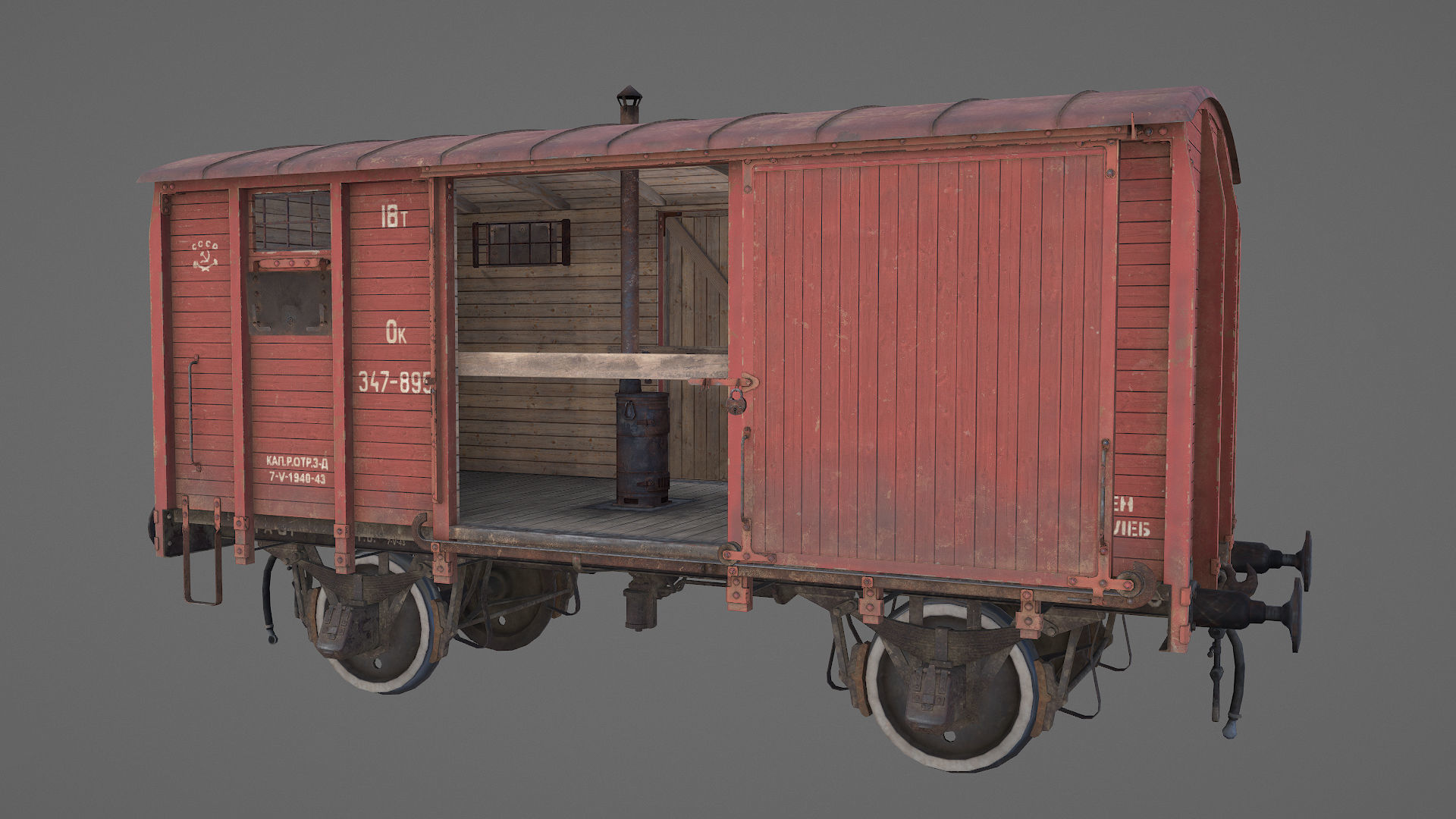 Railway Covered Goods Wagon 18T with six liveries 3D Model Collection_29