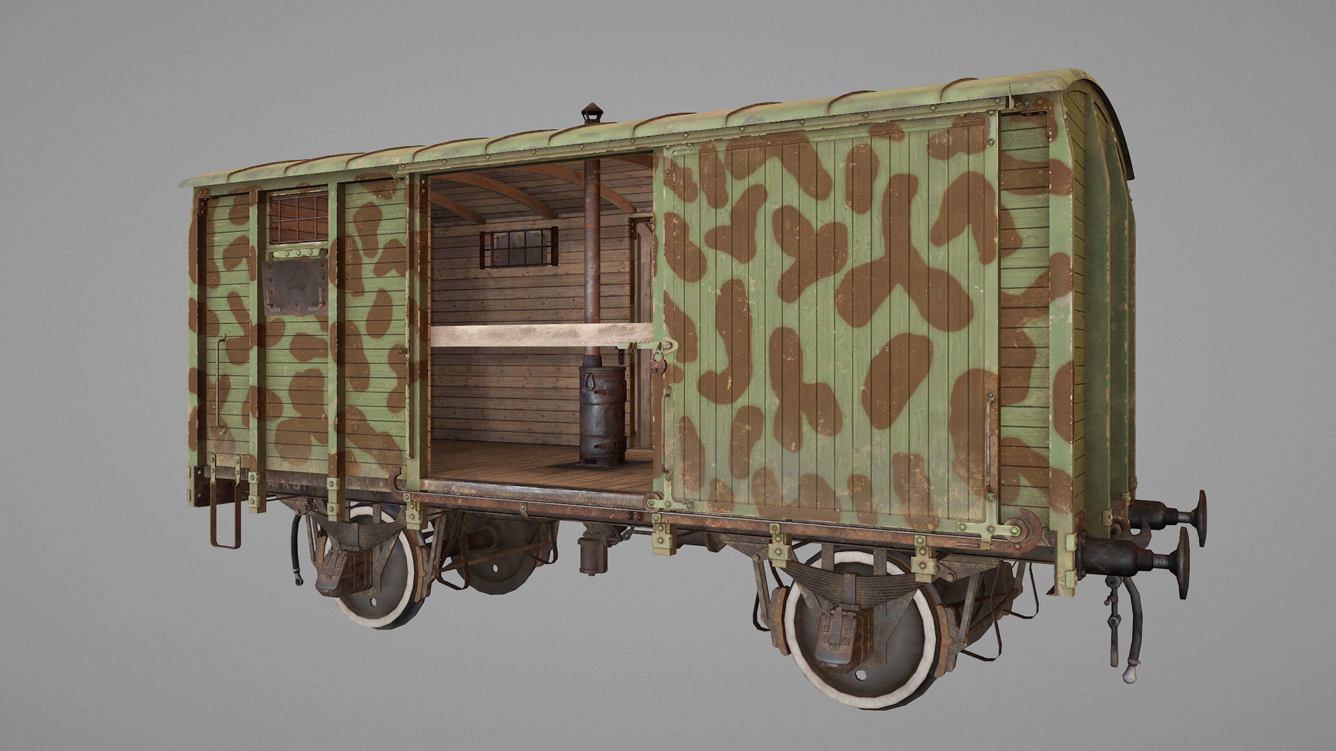 Railway Covered Goods Wagon 18T with six liveries 3D Model Collection_41