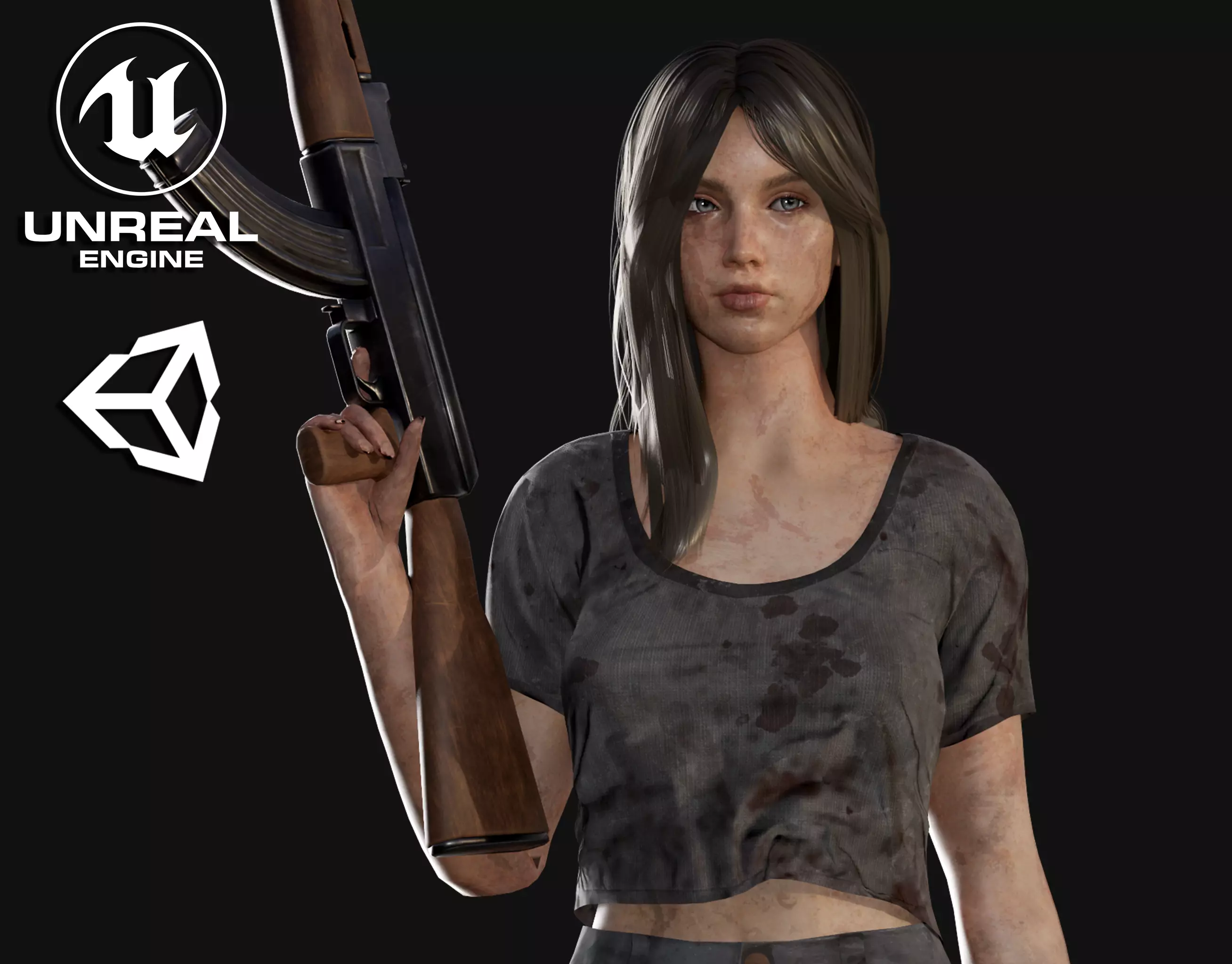 Survival Girl - Game Ready Low-poly 3D model_0