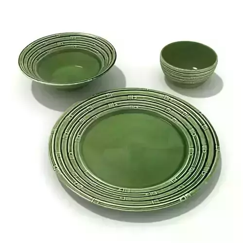 Green Ceramic Dishware With Pattern