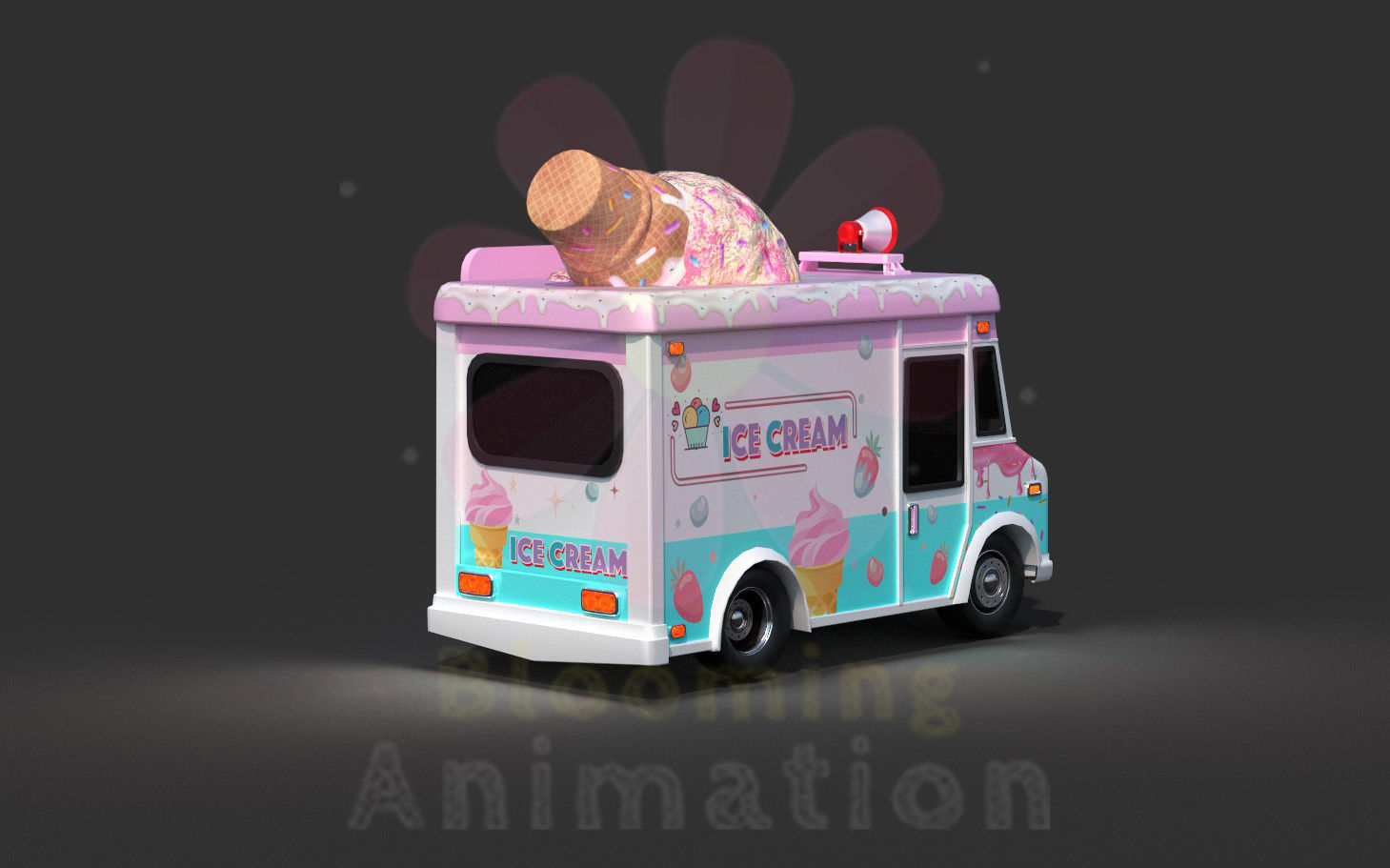 Low Poly Game Ready Ice-Cream Truck with PBR textures Low-poly 3D model_4