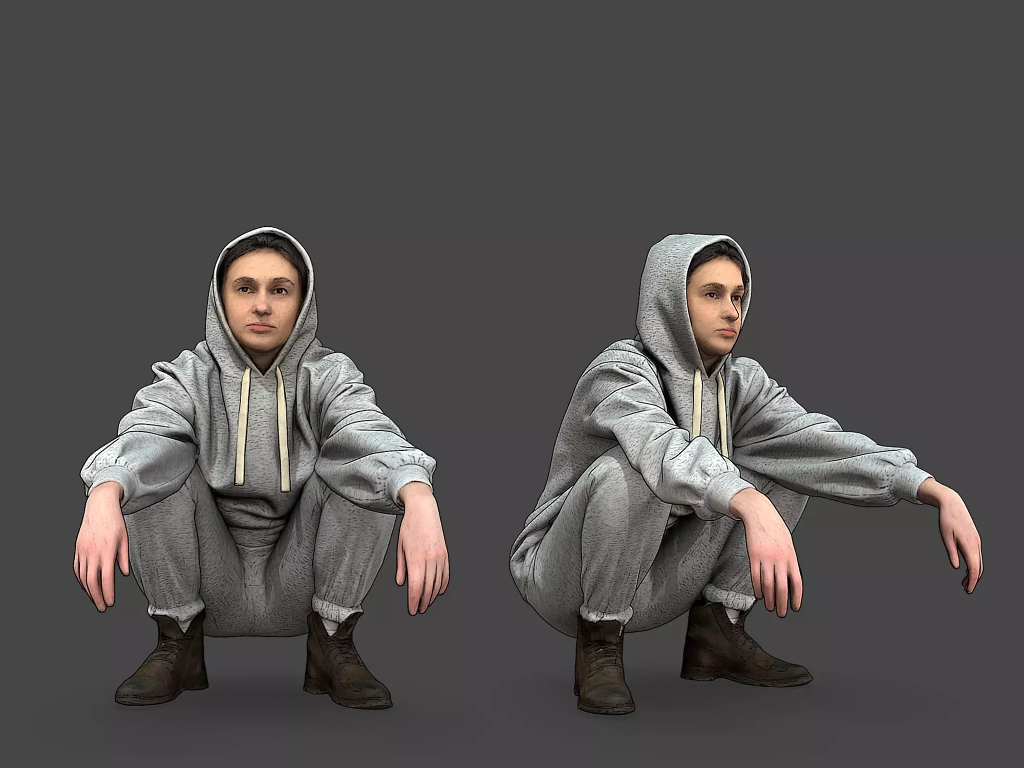 Stylized Girl Squatting 3D model