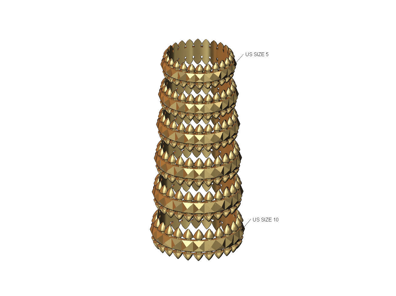 Studs and pyramids motif band size 5to10 3D print model_1