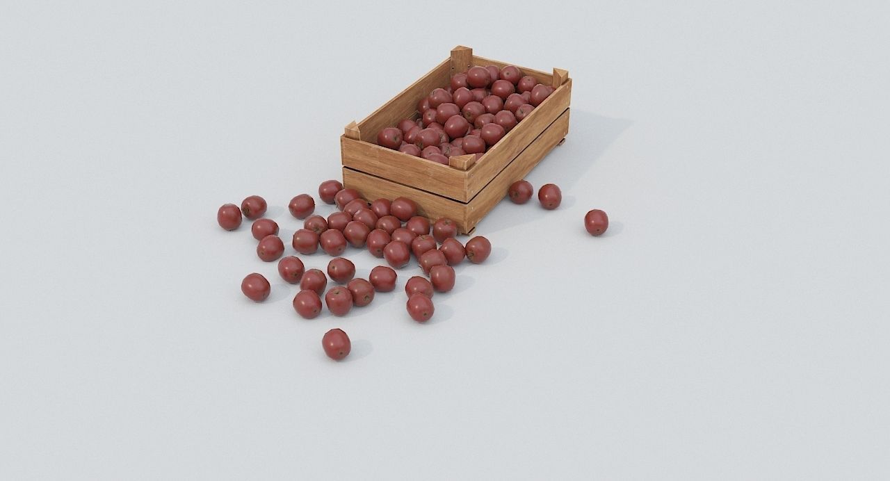 Wooden crate and red apples Low-poly 3D model_1