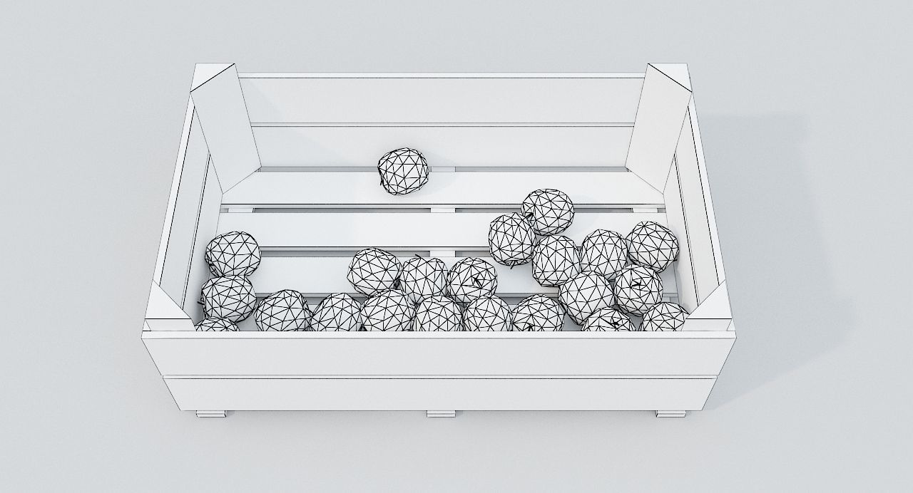 Wooden crate and red apples Low-poly 3D model_4