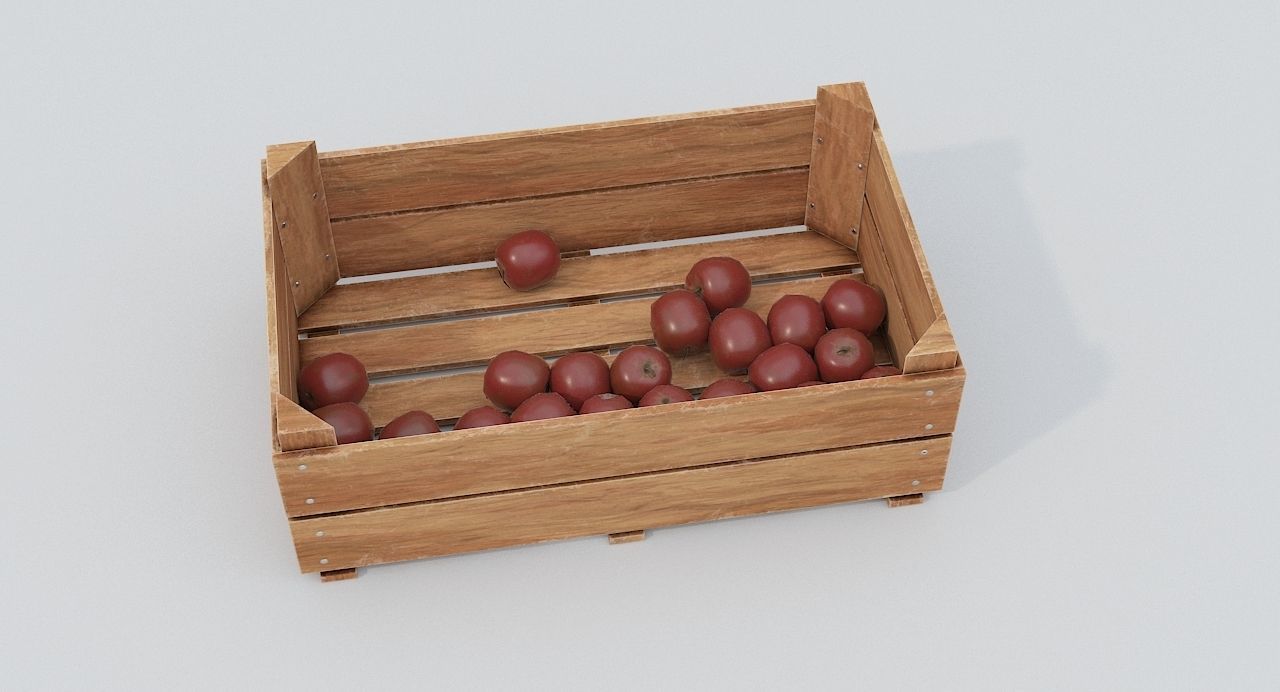 Wooden crate and red apples Low-poly 3D model_3