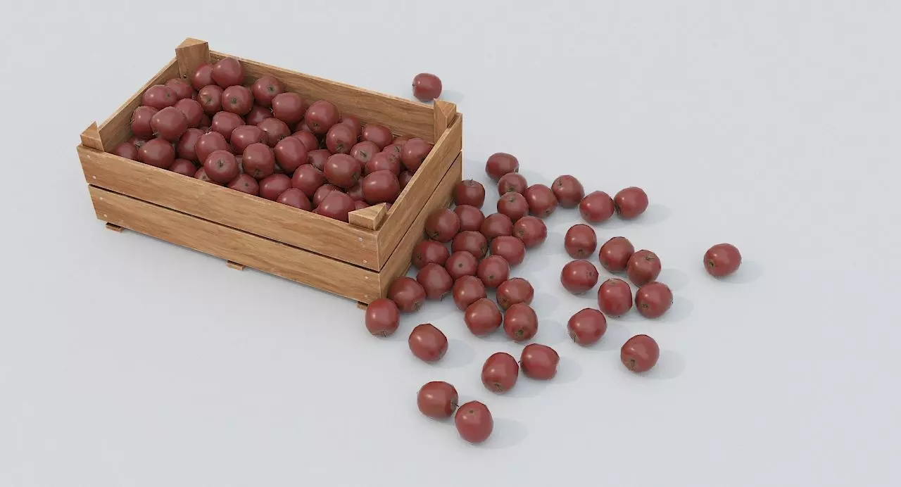 Wooden crate and red apples Low-poly 3D model_0