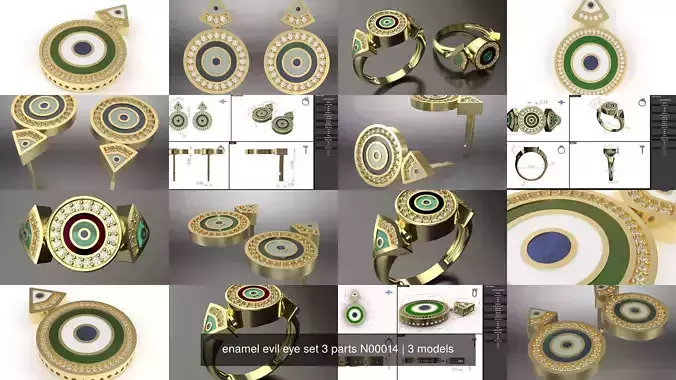enamel evil eye set 3 parts N00014 3D Model Collection
