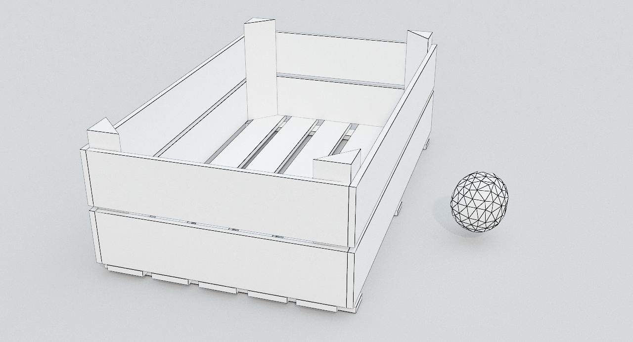 Wooden crate and oranges Low-poly 3D model_4