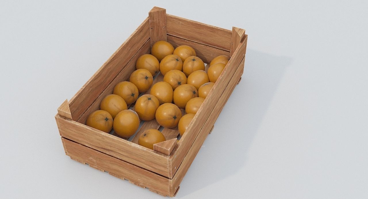 Wooden crate and oranges Low-poly 3D model_3