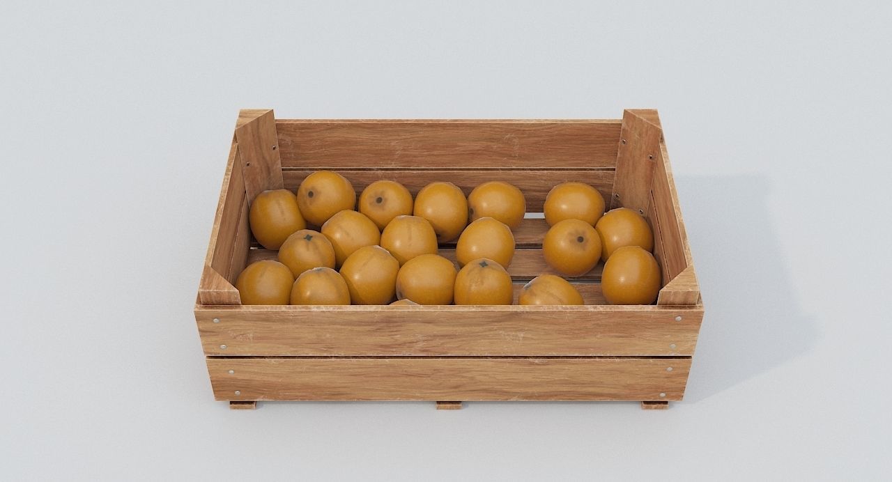 Wooden crate and oranges Low-poly 3D model_2