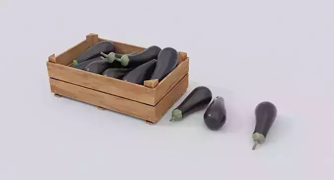 Wooden crate and eggplants