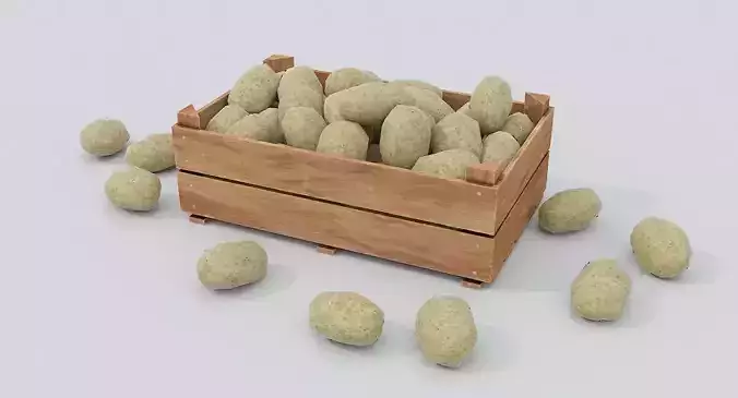 Wooden crate and potatoes Low-poly 3D model