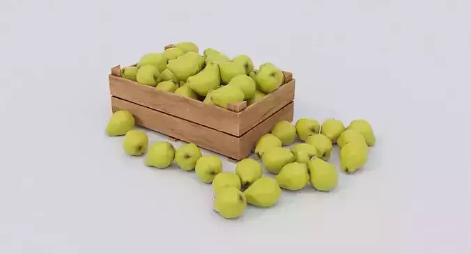 Wooden crate and quinces